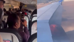 United Airlines plane catches fire on runway, terrified passengers scream, get off
