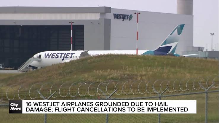 WestJet says 10% of fleet grounded after Calgary pummelled by hail