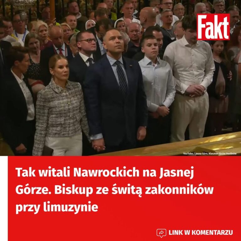Tak witali Nawrockich na Jasnej Górze. Biskup ze świtą zakonników przy limuzynie