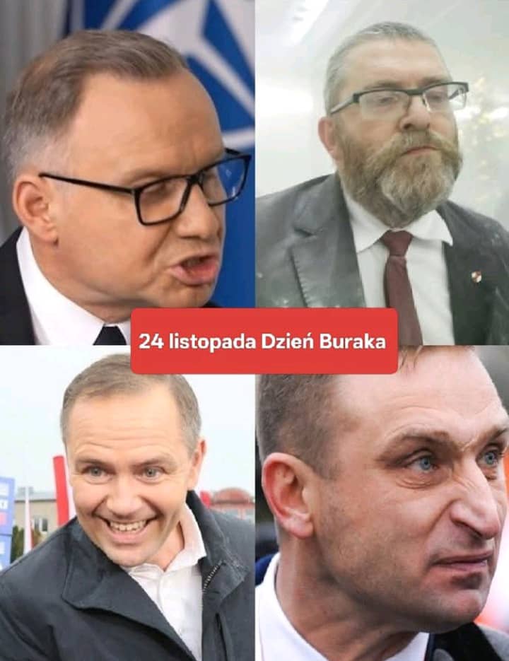 „Dzień Buraka był wczoraj, a TVP właśnie poświęciła 15 minut na uhonorowanie tych czterech panów jako największych buraków w historii Polski – za twoje podatki 😡🔴”